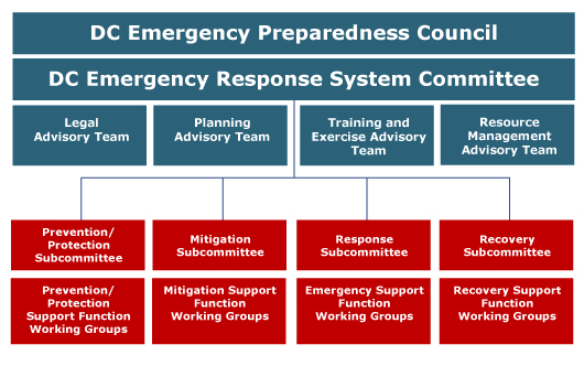 Table showing the organizational make up of the DC Emergency Preparedness Council (EPC)